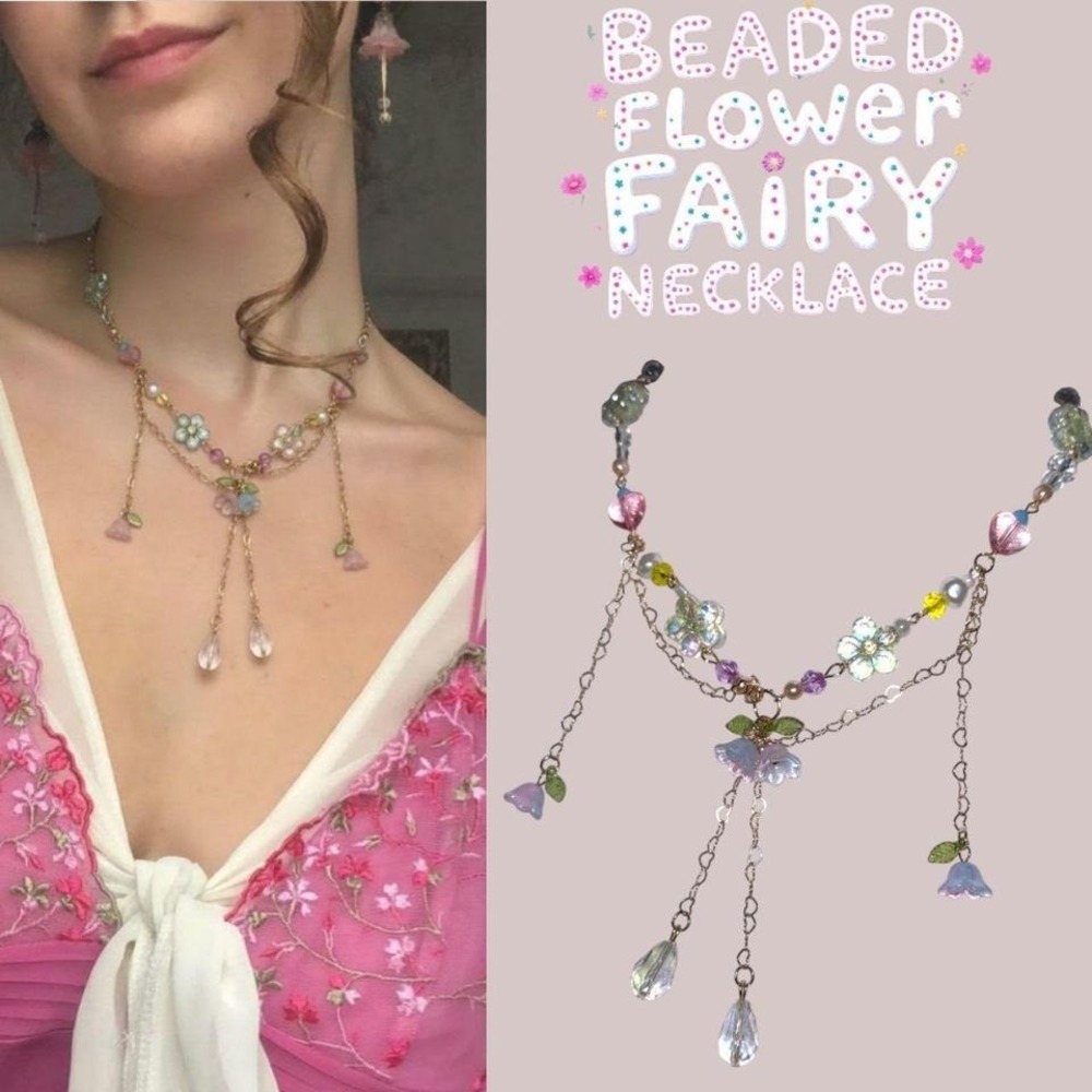 ✨ PASTEL BEADED FLOWER FAIRYCORE NECKLACE ✨